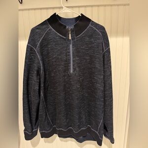 Tommy Bahama Reversible Quarter Zip Pullover.  Navy and Light Blue.
